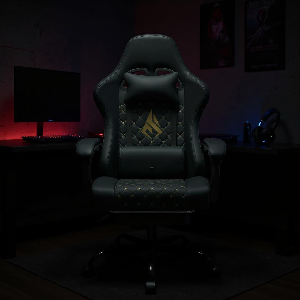 Chaise Gaming PremiumDesk™ – Repose-Pieds Intégré & Accoudoirs Réglables