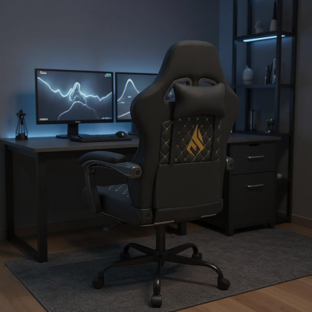 Chaise Gaming PremiumDesk™ – Repose-Pieds Intégré & Accoudoirs Réglables