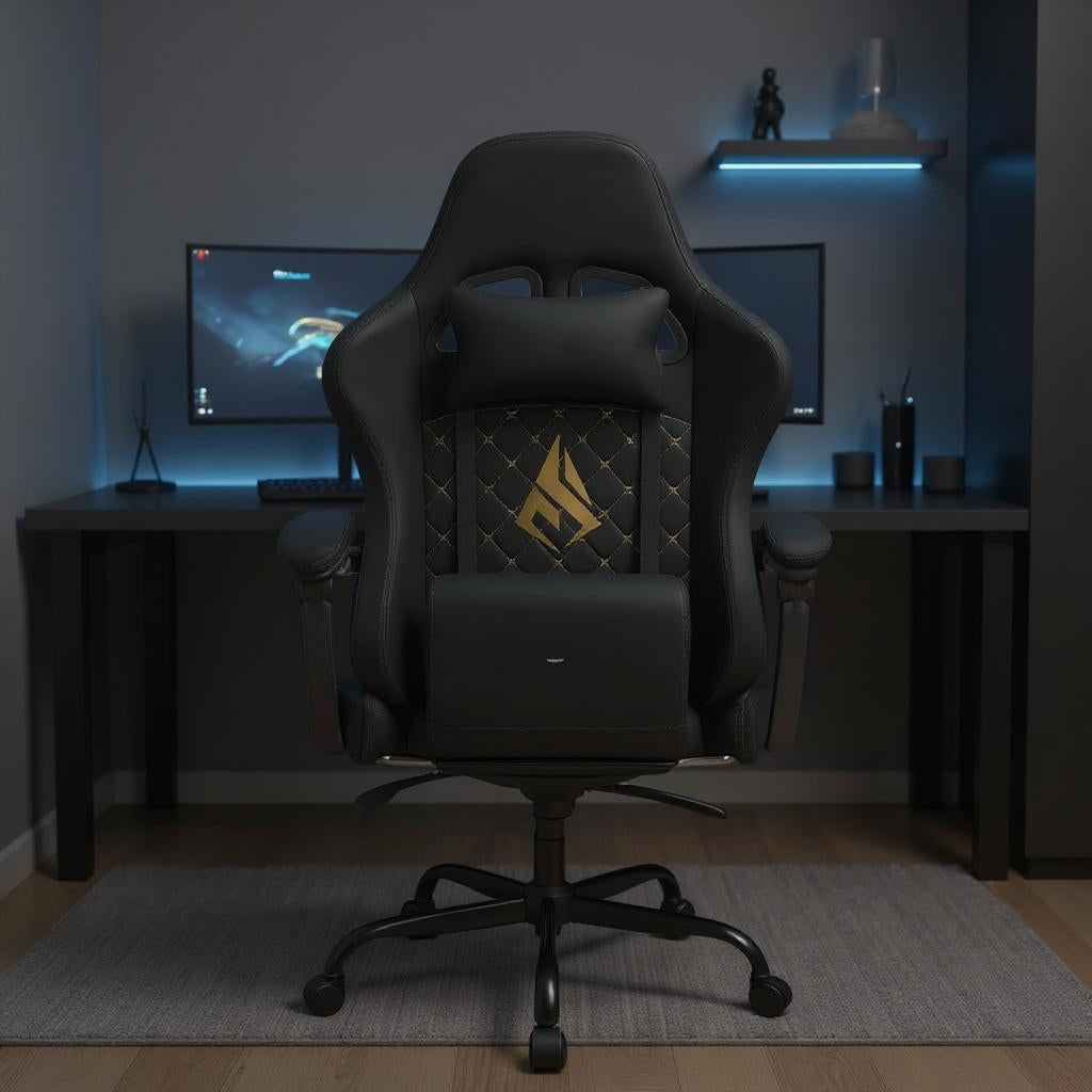Chaise Gaming PremiumDesk™ – Repose-Pieds Intégré & Accoudoirs Réglables