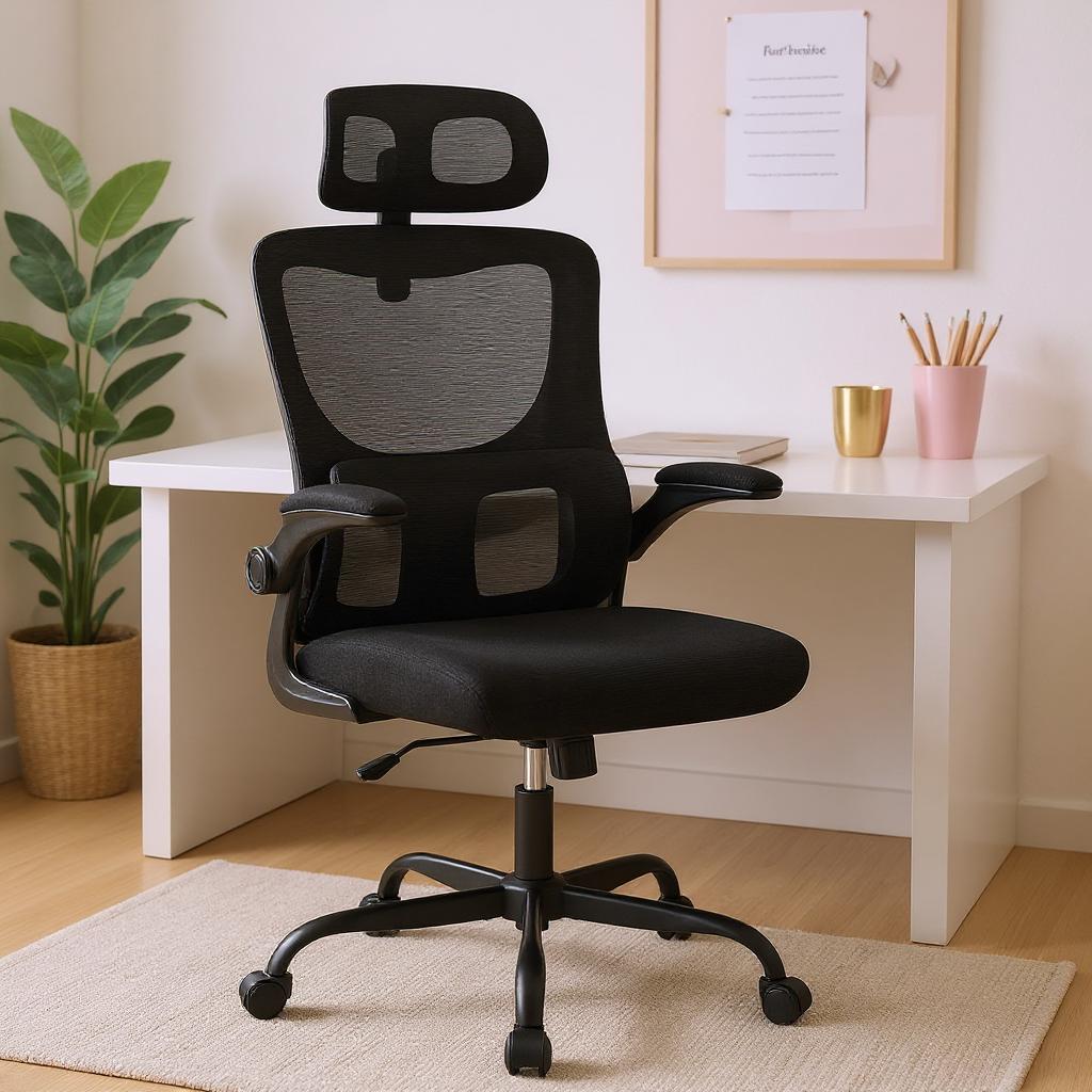 Chaise Ergonomique AirSupport™ – Dossier Mesh Respirant & Accoudoirs Repliables