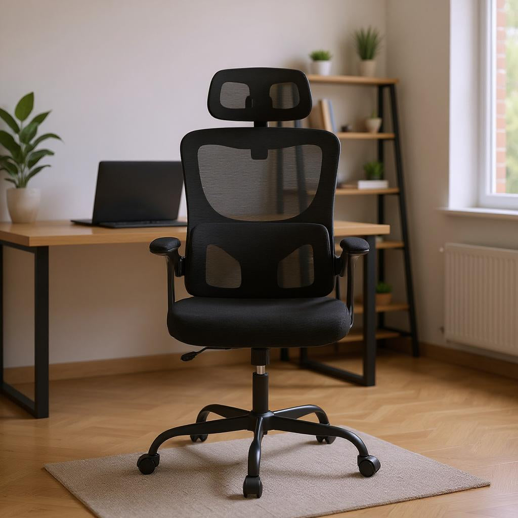 Chaise Ergonomique AirSupport™ – Dossier Mesh Respirant & Accoudoirs Repliables