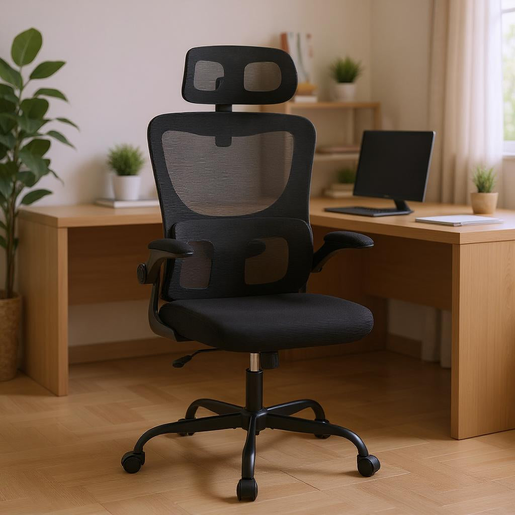 Chaise Ergonomique AirSupport™ – Dossier Mesh Respirant & Accoudoirs Repliables